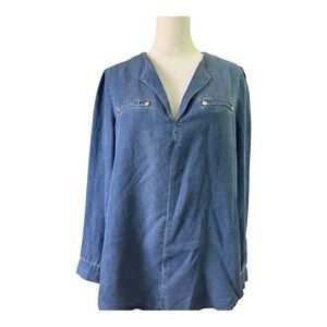 Jones New York Chambray Blouse Long Sleeve Size Small